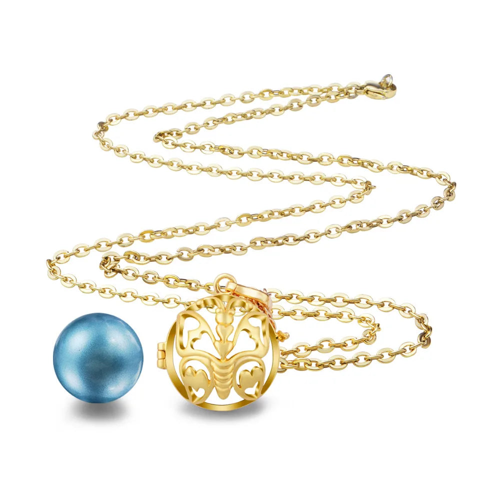 Bola-de-Grossesse-Eudora Angel Caller Bola Butterfly Pendant Gold Color Cage Locket with Mix Color Harmony Ball Ringing Chime Pendant For Women-BolaMom 🤰