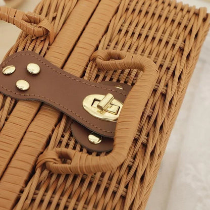 Rattan-like Finishing Box Woven Rattan Basket Retro Storage Box Decorative Props Suitcase with Hand Gift Box-BolaMom 🤰