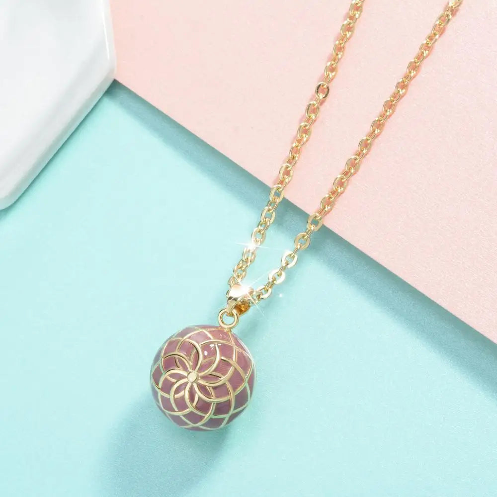 Bola-de-Grossesse-Eudora gorgeous Flower Enamel Craft Red Harmony Ball Pendant Mexican Bell Harmony Bola Ball Pendant Necklace for Pregnancy Women-BolaMom 🤰