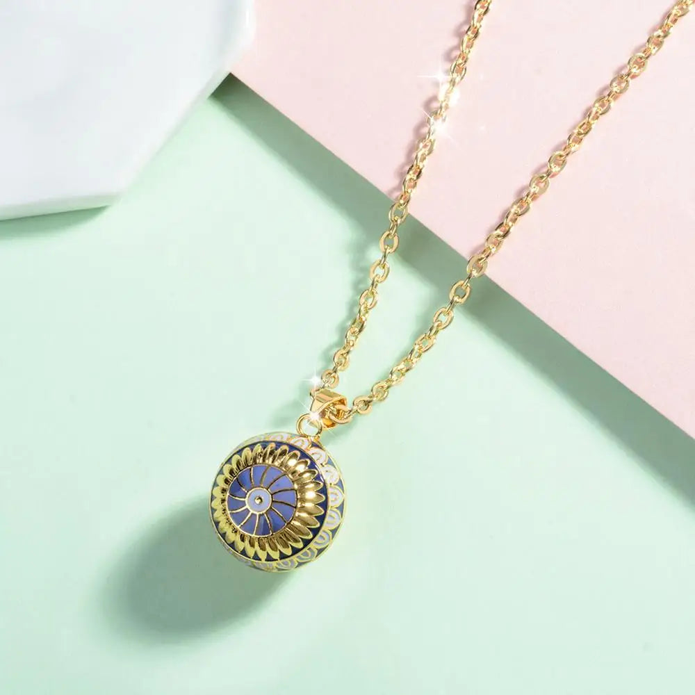 Bola-de-Grossesse-Eudora Harmony ball Pendant Pregnancy Bola Ball Enamel Ball Necklace Blue-Gold Color Flower Chime Ball Jewelry for pregnancy-BolaMom 🤰