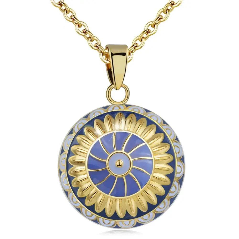 Bola-de-Grossesse-Eudora Harmony ball Pendant Pregnancy Bola Ball Enamel Ball Necklace Blue-Gold Color Flower Chime Ball Jewelry for pregnancy-BolaMom 🤰