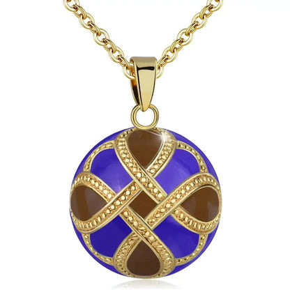 Bola-de-Grossesse-Eudora Flower harmony pregnancy bola ball Pendant Blue-brown-gold tri-color hand-painted Enamel necklace women Maternity Jewelry-BolaMom 🤰