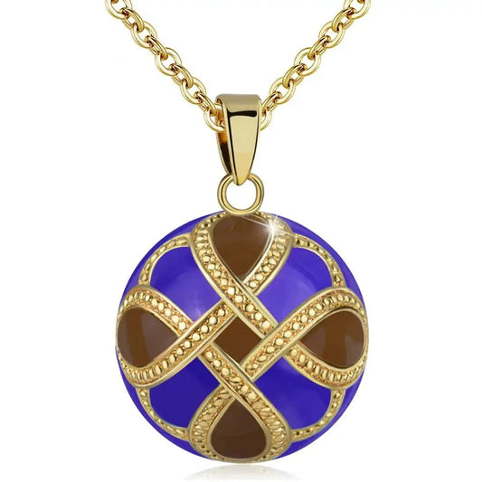 Bola-de-Grossesse-Eudora Flower harmony pregnancy bola ball Pendant Blue-brown-gold tri-color hand-painted Enamel necklace women Maternity Jewelry-BolaMom 🤰