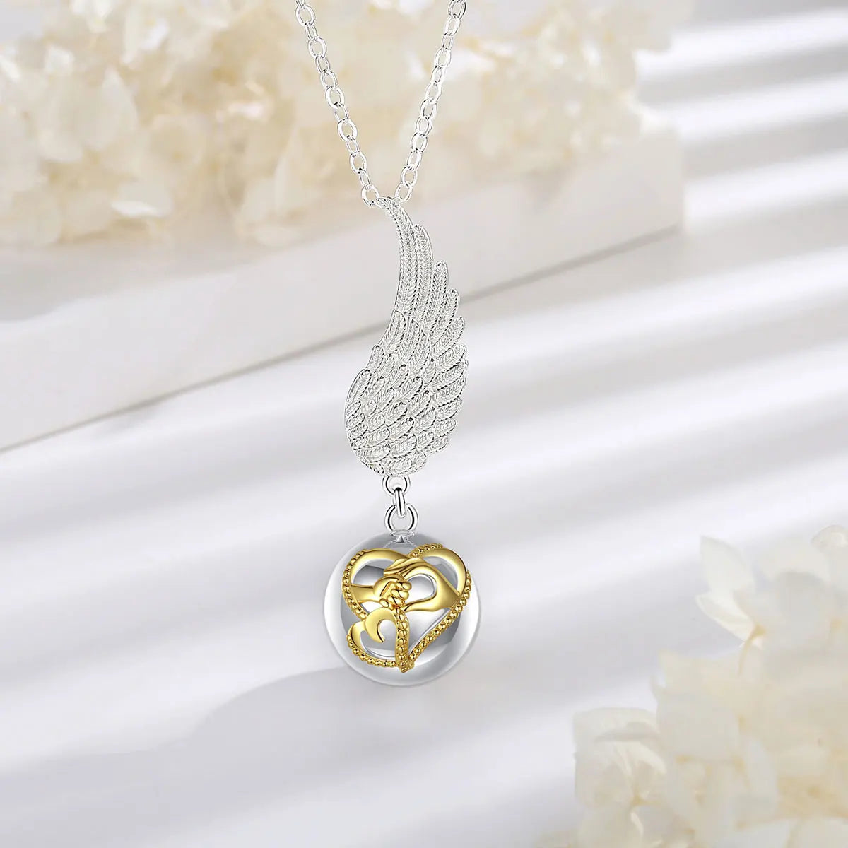 Bola-de-Grossesse-Eudora Angel Wing Baby Hand Caller Pendant Necklace Fashion Pregnancy Heart Ball Jewelry Chime Bola Pendant Jewelry for Mom-BolaMom 🤰