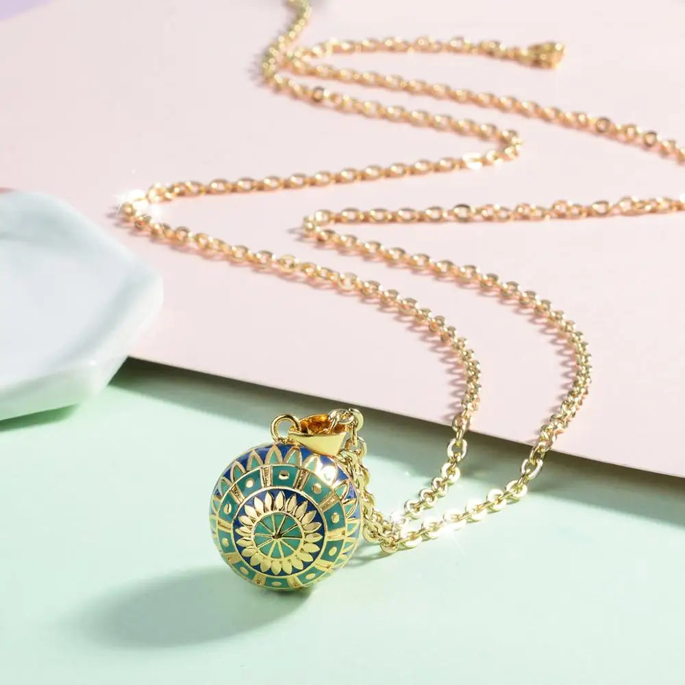 Bola-de-Grossesse-Eudora Green Harmony Pregnancy ball Necklace Pregnancy bola ball pendant with Sun Flower Luxury Jewelry for Women Shower gift-BolaMom 🤰