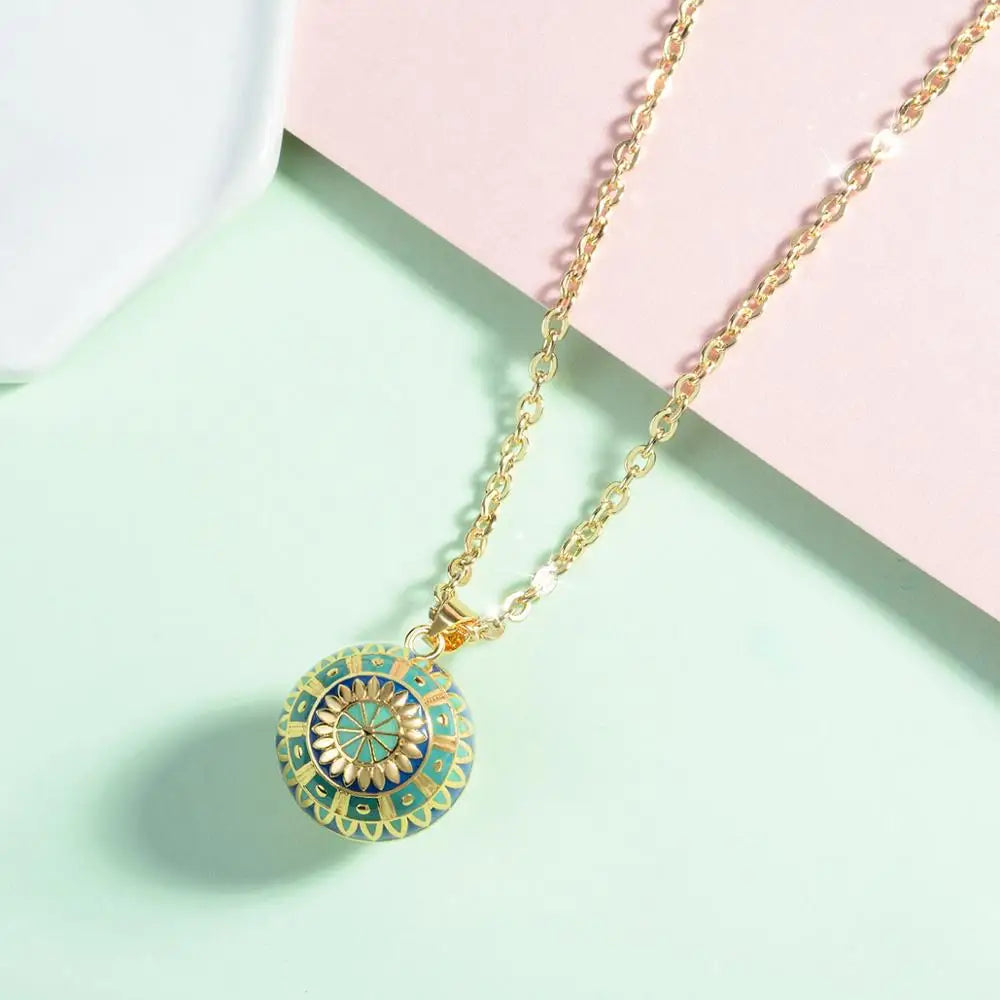 Bola-de-Grossesse-Eudora Green Harmony Pregnancy ball Necklace Pregnancy bola ball pendant with Sun Flower Luxury Jewelry for Women Shower gift-BolaMom 🤰