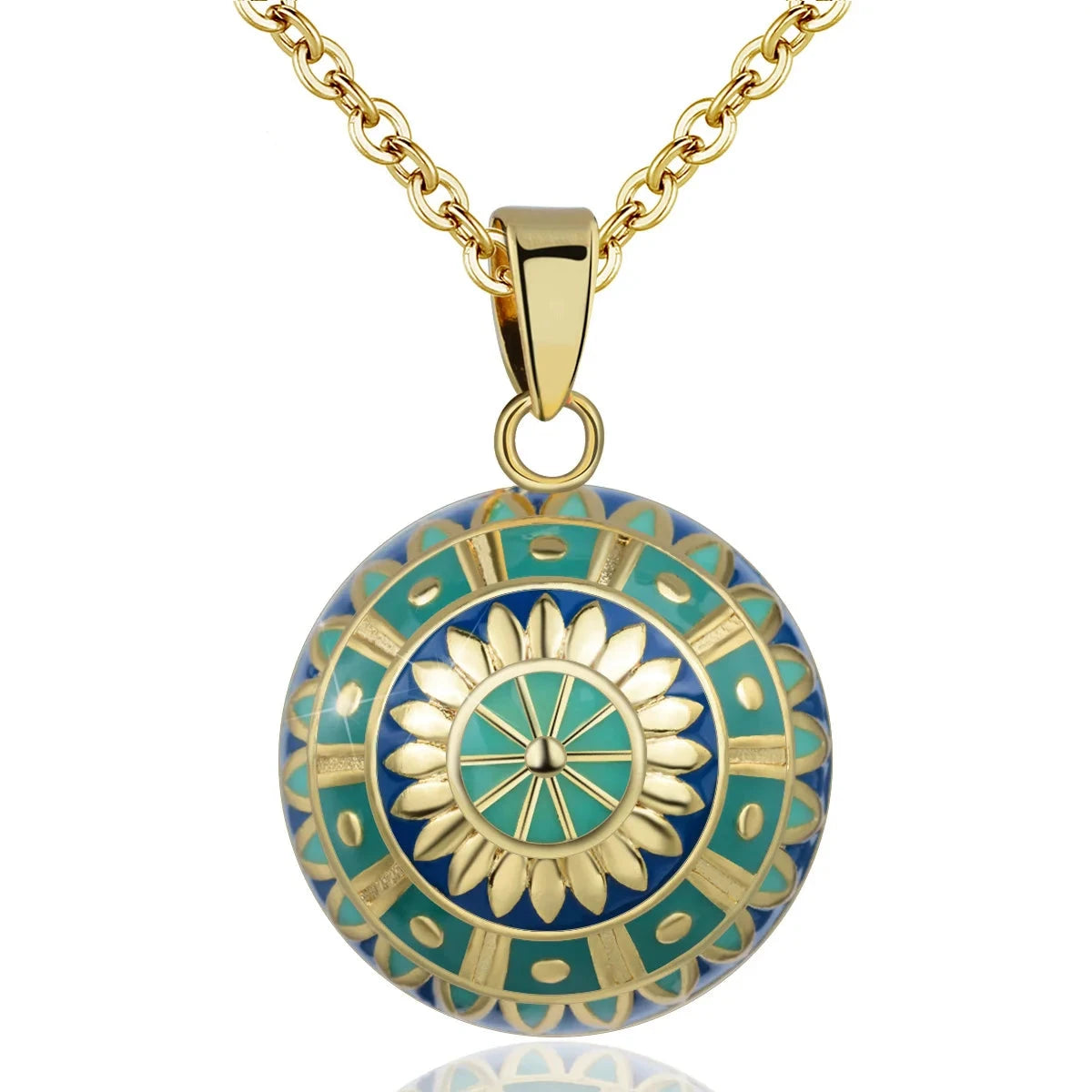 Bola-de-Grossesse-Eudora Green Harmony Pregnancy ball Necklace Pregnancy bola ball pendant with Sun Flower Luxury Jewelry for Women Shower gift-BolaMom 🤰